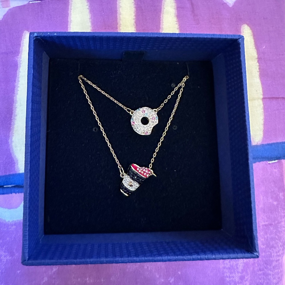 Swarovski coffee and donut necklace set